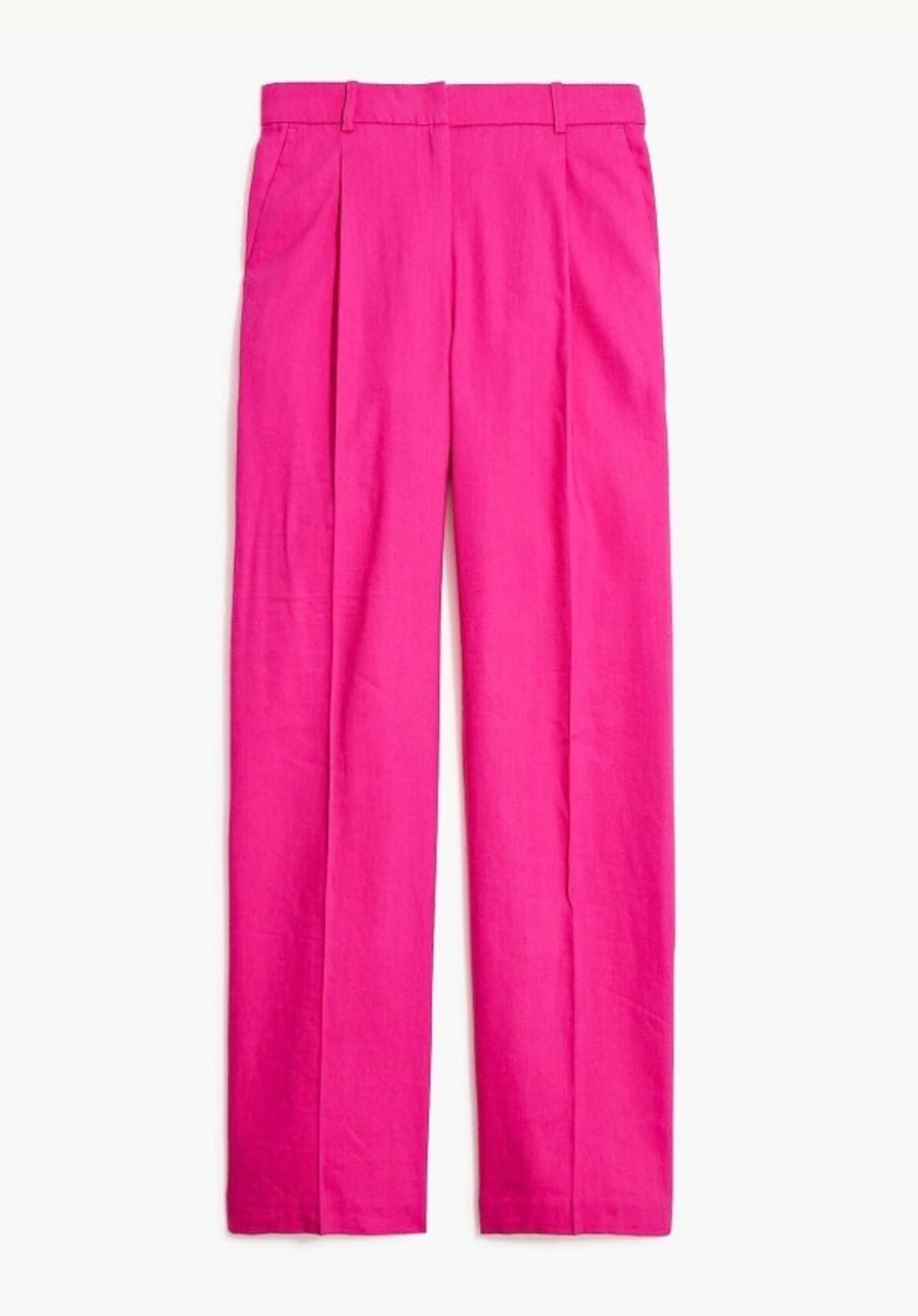 J. Crew Factory Linen-Blend Wide-Leg Pleated Trouser Pant in Fuchsia Fantasy